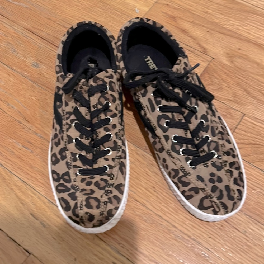 Tretorn Leopard Print Canvas Sneakers in Tan and Black
